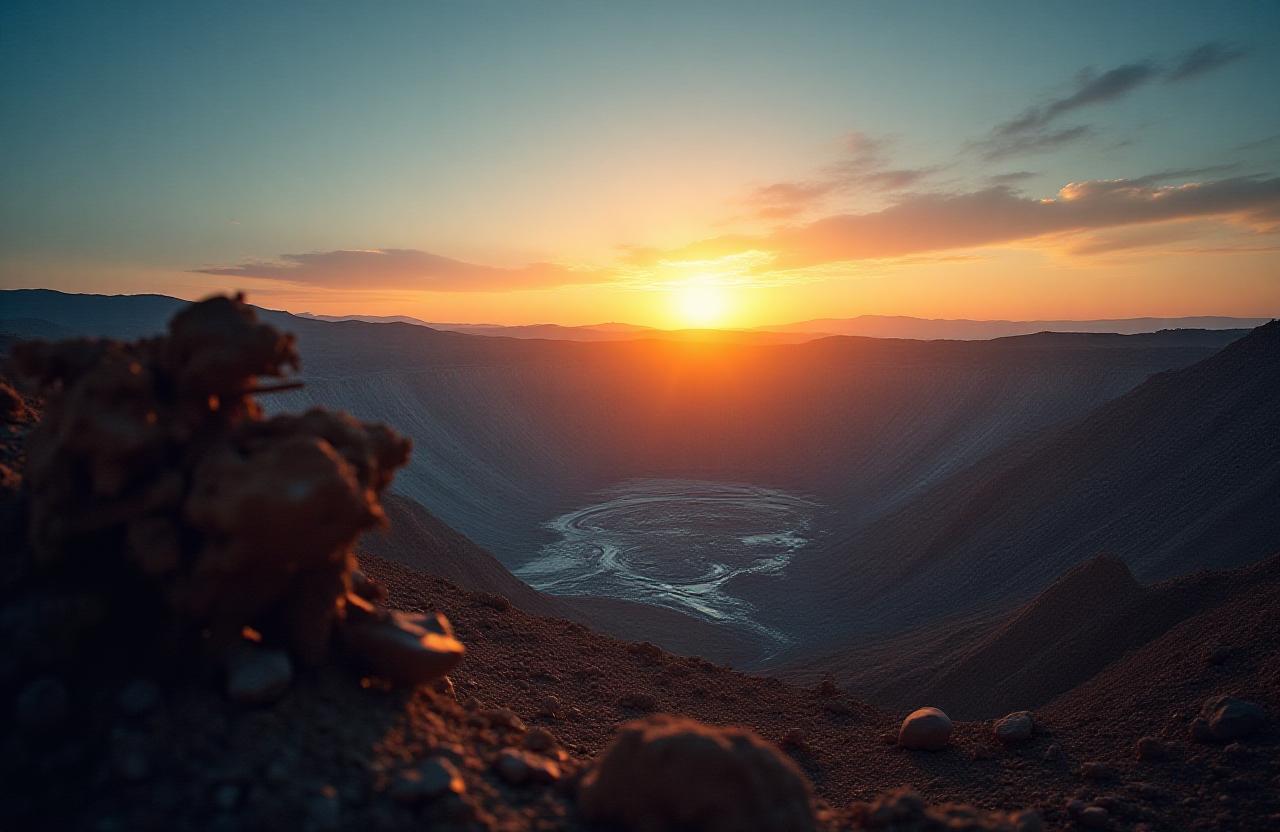 Industrial mining site at sunset